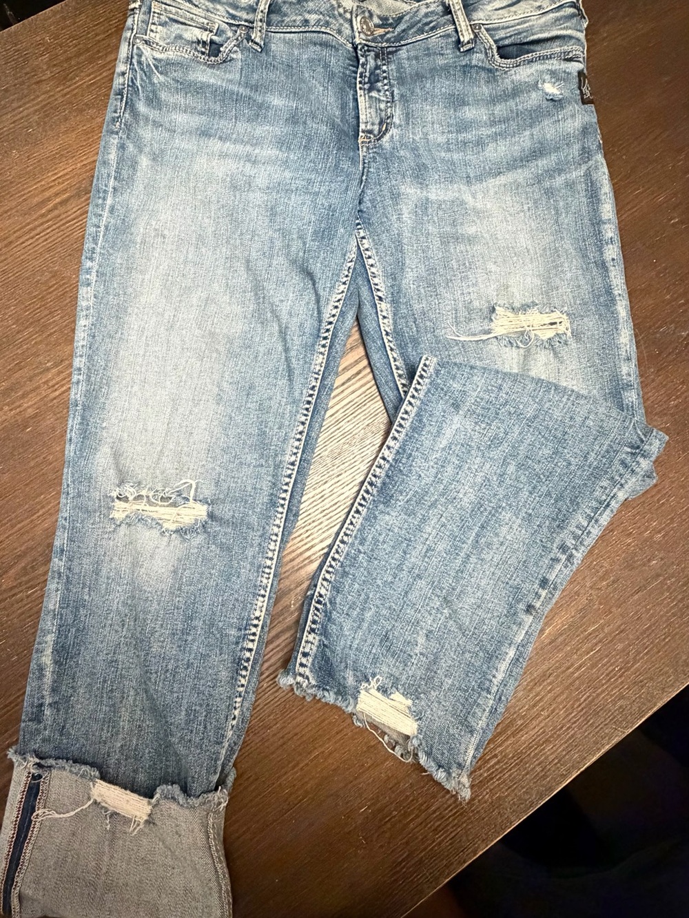 Silver Jeans Light Blue Distressed Cropped Ankle Jeans